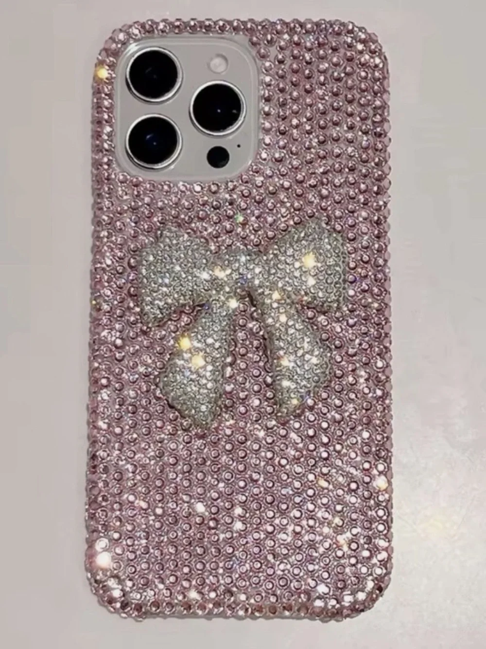 Pink Rhinestone Bow Bling Phone Case - Compatible with Multiple Models
